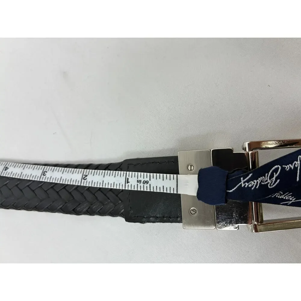 Nike Woven Braided Leather Belt Reversible 36 Brown Black Silver Tone Classic